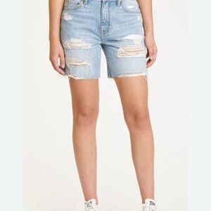 Blue Distressed Jean Shorts Mid-Length Casual